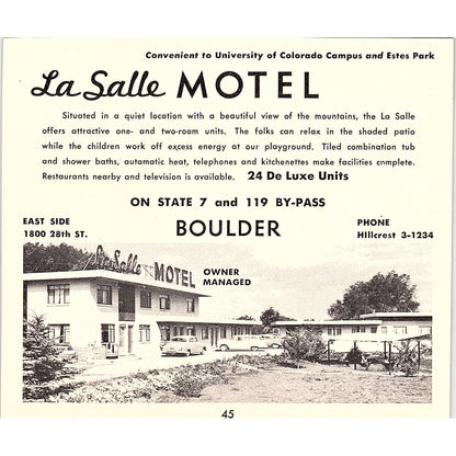 LaSalle Motel, Wayside Lodge Boulder CO 1958 Ad AG1-H2