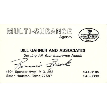 Bill Garner & Associates Multi-Surance Houston Vintage Business Card SD9-B6