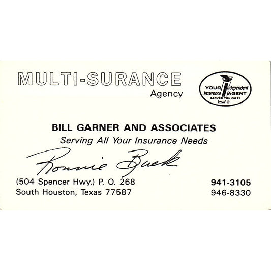 Bill Garner & Associates Multi-Surance Houston Vintage Business Card SD9-B6