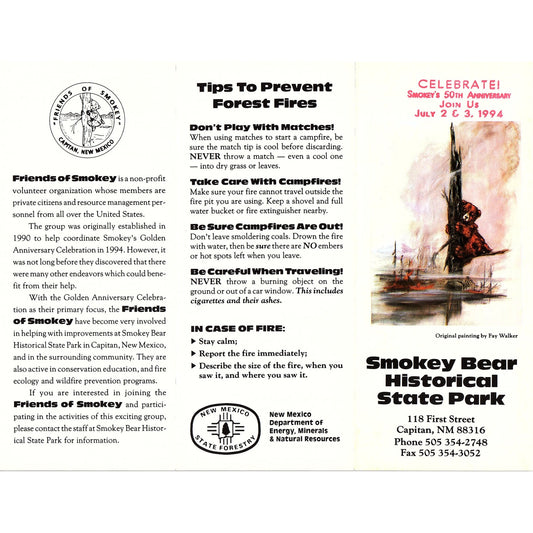 Smokey Bear Historical State Park Capitan NM Fold Out Travel Brochure TH2-TB1