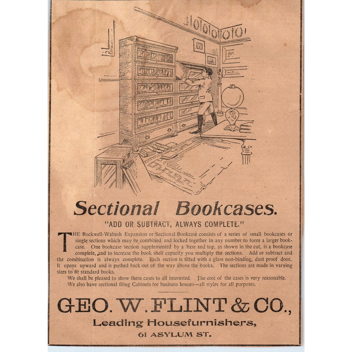 Geo. W. Flint & Co Bookcases Asylum St Hartford 1901 Newspaper Ad AD8-H1