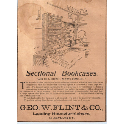 Geo. W. Flint & Co Bookcases Asylum St Hartford 1901 Newspaper Ad AD8-H1