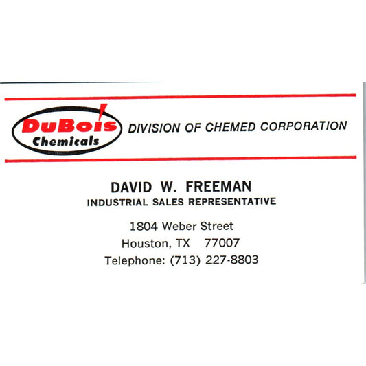 David W Freeman DuBois Chemicals Houston Vintage Business Card SE3-B10