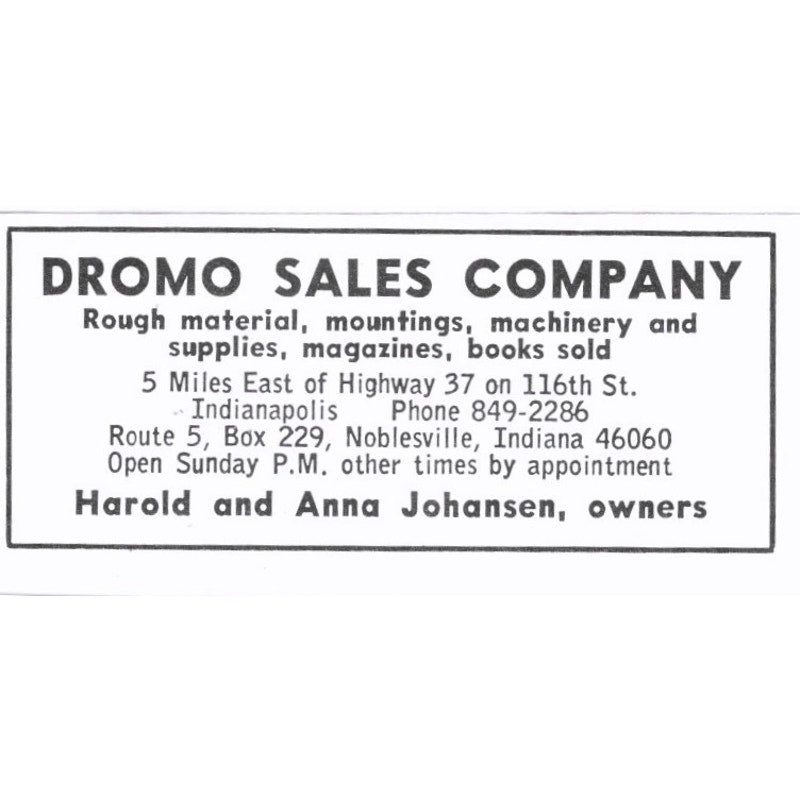 Dromo Sales Co Lapidary Harold & Anna Johnson Indianapolis IN 1972 Ad AF8-S4