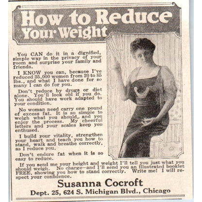 Weight Loss Susanna Cocroft Chicago 1918 Magazine Ad AF1-SS1