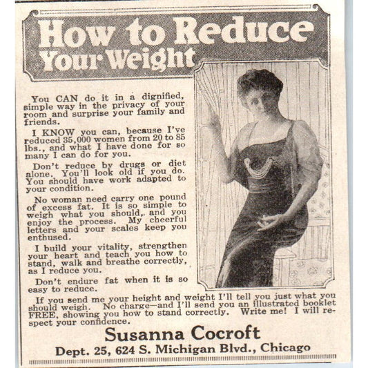 Weight Loss Susanna Cocroft Chicago 1918 Magazine Ad AF1-SS1