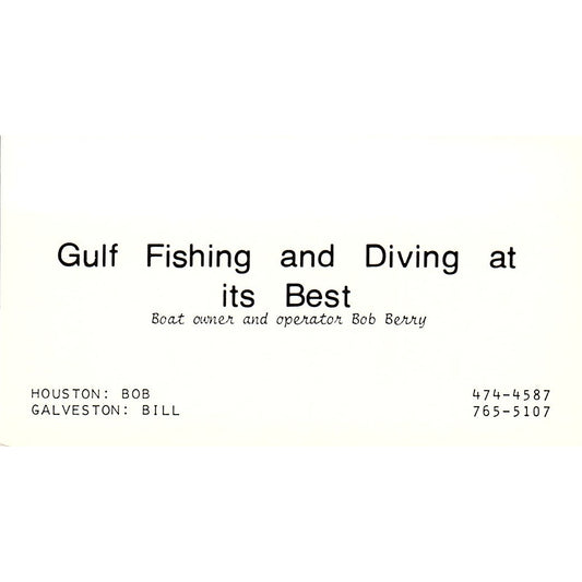 Gulf Fishing And Diving Bob Berry Houston Texas Vintage Business Card SB4-B10