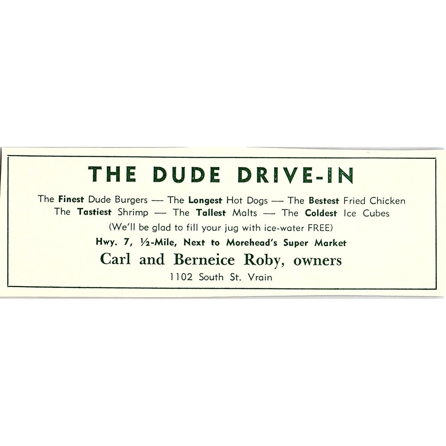 Trouthaven Trout Fishing, The Dude Drive-In Carl Roby 1957 Estes Park CO AG4-M1