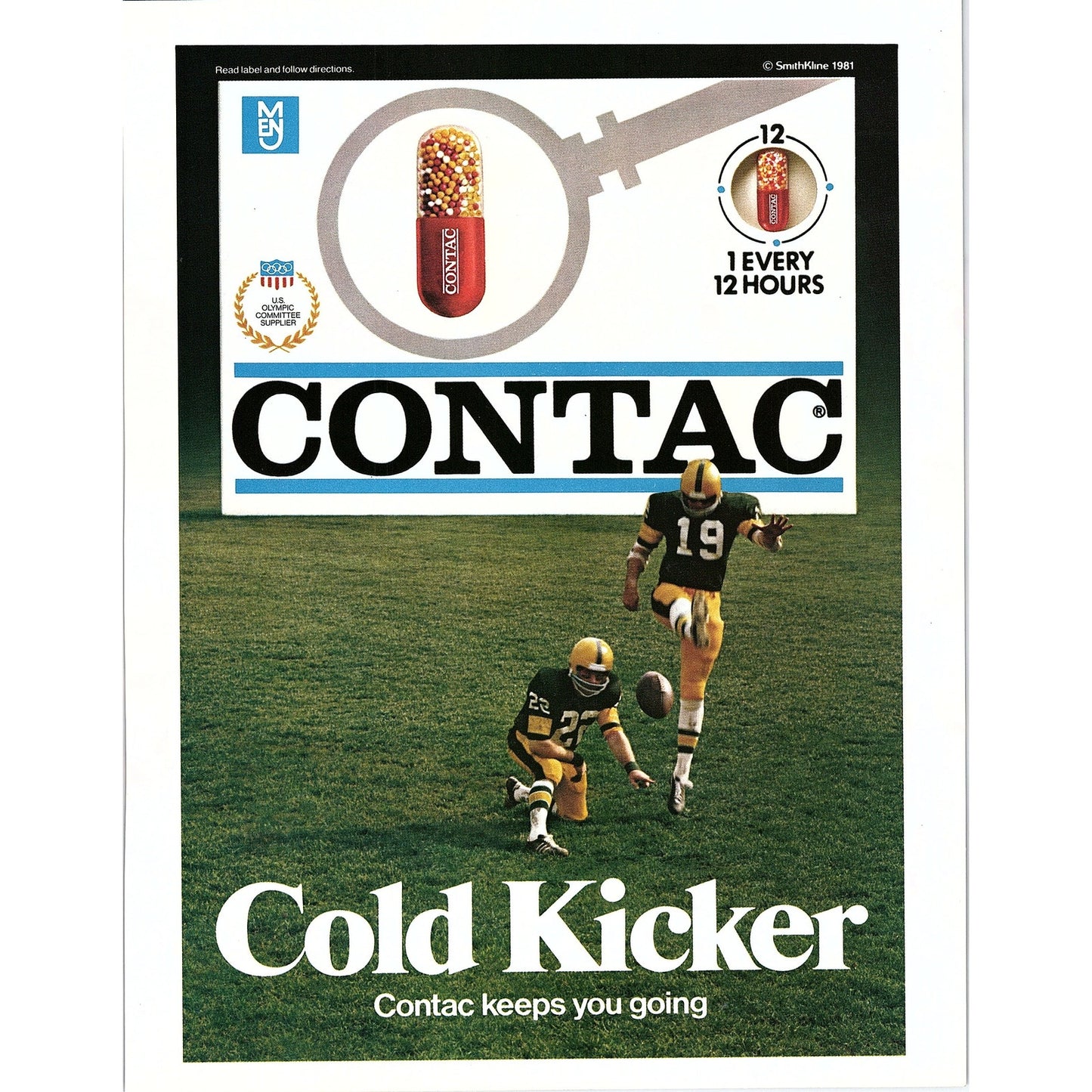 Contac Cold Kicker Green Bay Packers 8x11" 1981 Ad D26
