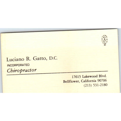 Luciano R. Gatto D.C. Chiropractor Bellflower CA Vintage Business Card SE3-B7
