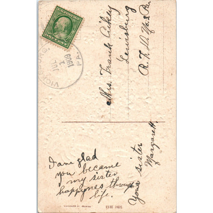 1909 Best Wishes Red Butterflies Forget-Me-Not Embossed Antique Postcard PD8