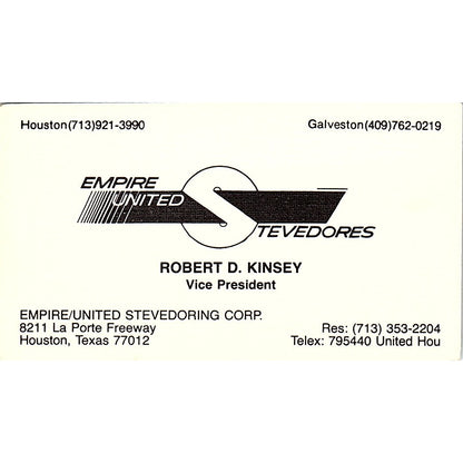 Robert D Kinsey Empire United Stevedoring Houston Vintage Business Card SC9-B4
