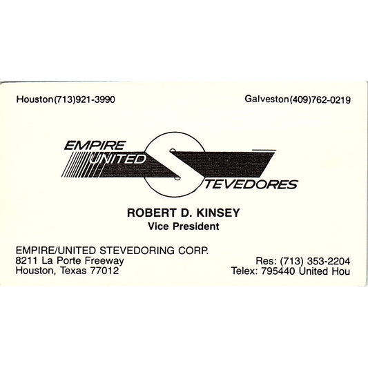 Robert D Kinsey Empire United Stevedoring Houston Vintage Business Card SC9-B4