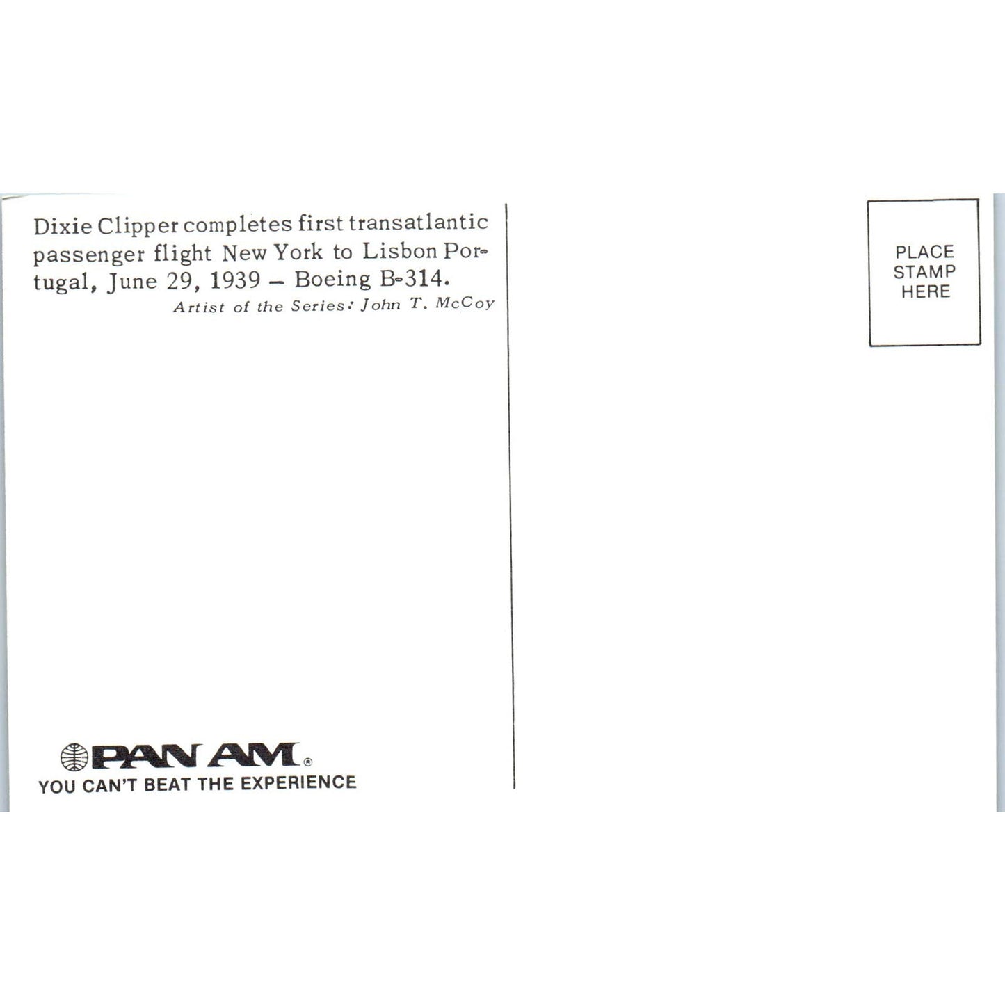 Boeing B-314 Pan Am Airlines Illustration Vintage Postcard TG8-PC