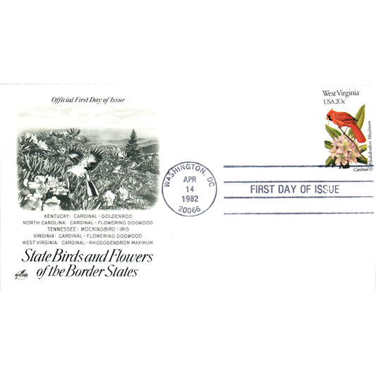 West Virginia 1982 State Birds & Flowers Border States First Day Issue TJ5-PC3