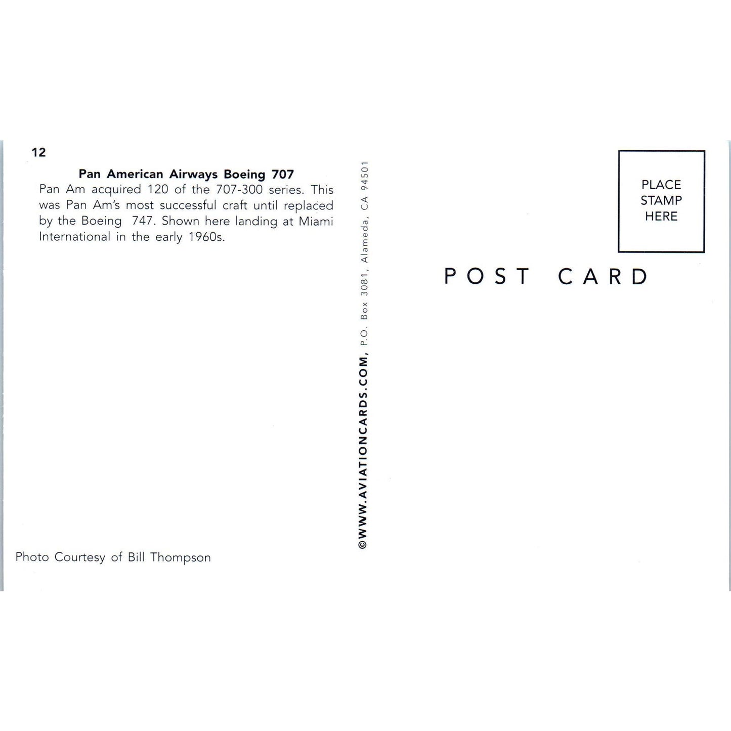 Pan American Airways Boeing 707 Vintage Postcard PC18