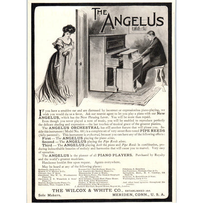 The Angelus Piano Wilcox & White Co Meriden CT c1905 Victorian Ad D12