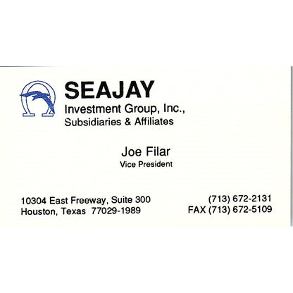 Joe Filar Seajay Investment Group Houston Vintage Business Card SD9-B14