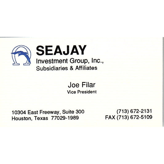 Joe Filar Seajay Investment Group Houston Vintage Business Card SD9-B14