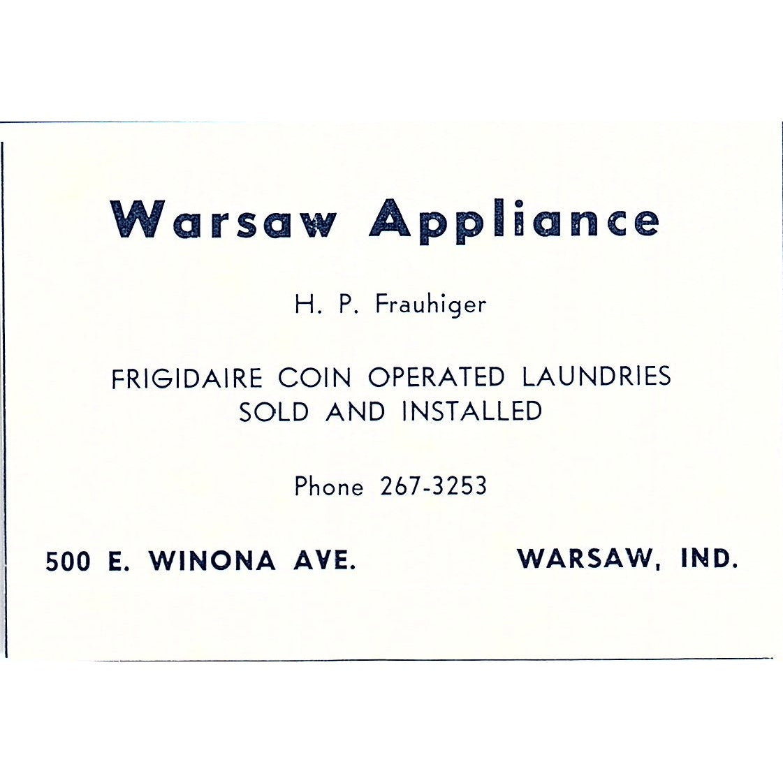 Warsaw Appliance H.P. Frauhiger 500 E. Winona Warsaw Indiana 1964 Ad AG1-M6