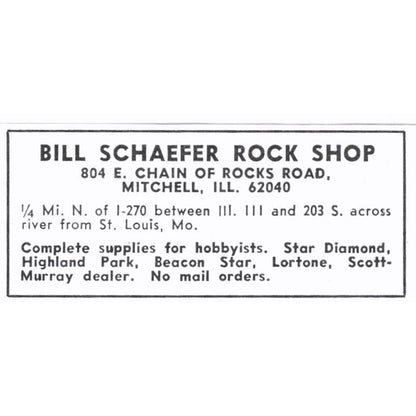 Bill Schaefer Rock Shop Mitchell Illinois 1972 Ad AF8-S5