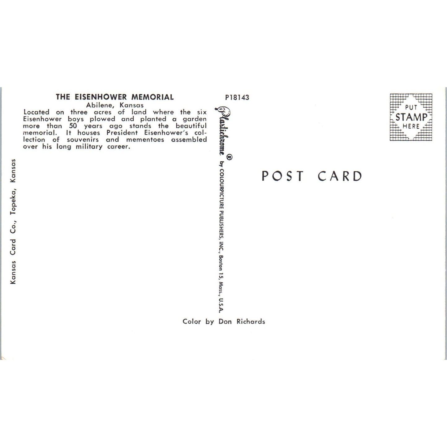 The Eisenhower Memorial Abilene Kansas Vintage Postcard PC12