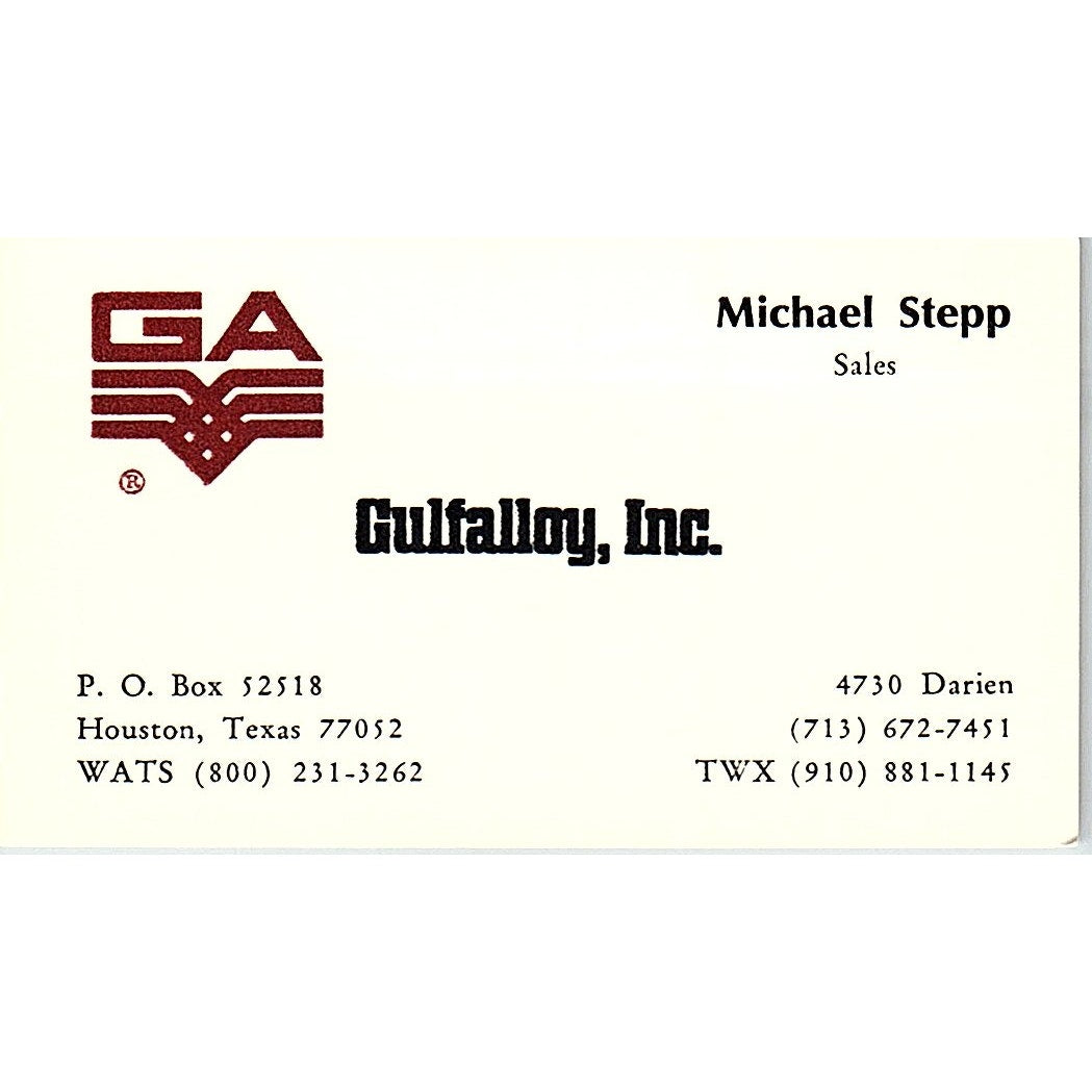 Gulfalloy Inc Michael Stepp Houston Texas Vintage Business Card SB4-B9