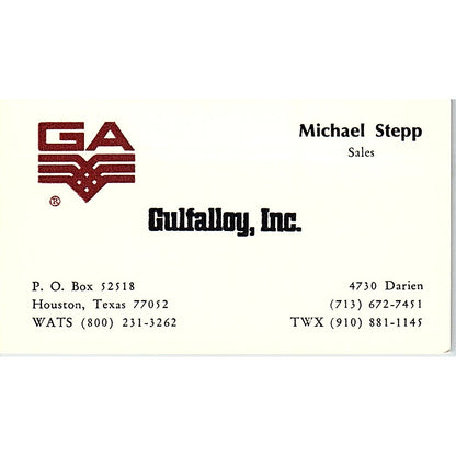 Gulfalloy Inc Michael Stepp Houston Texas Vintage Business Card SB4-B9