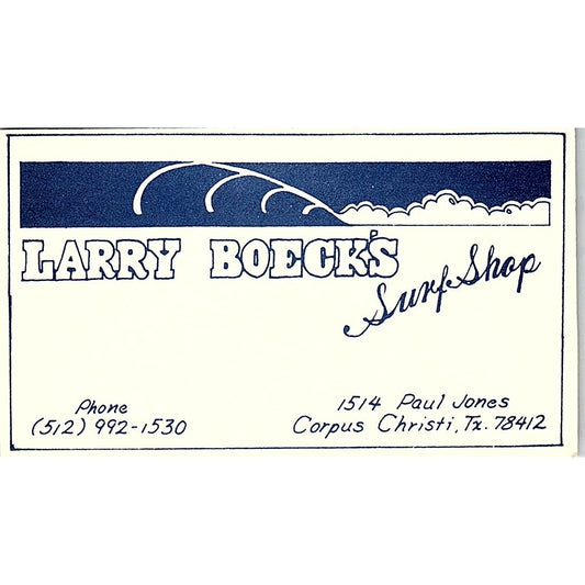 Larry Boeck's Surf Shop Corpus Christi TX Vintage Business Card SE5-B4