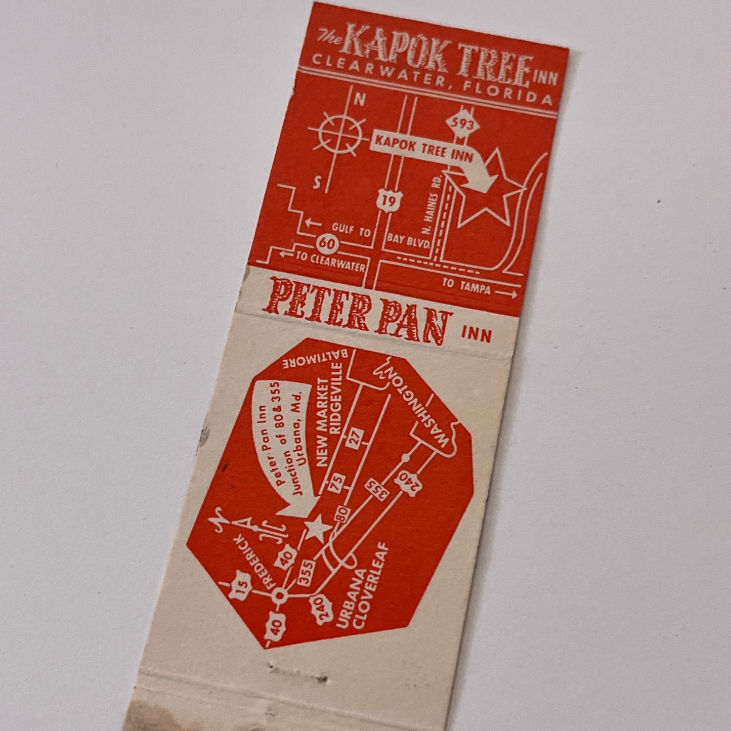 Peter Pan Inn Frederick MD, Kapok Tree Inn Clearwater FL Matchbook TB6-MB1-15