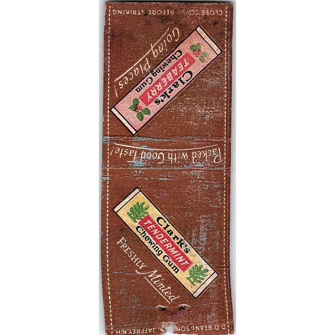 Clark's Tendermint Teaberry Chewing Gum Vintage Matchbook Cover SC7-Y6