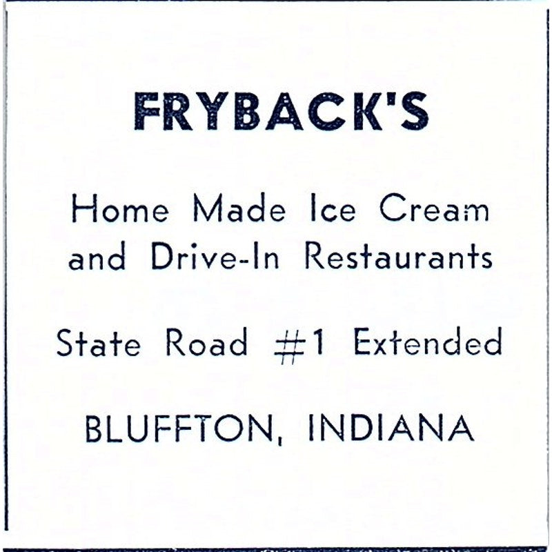 Fryback's Drive-In Restaurants Bluffton Indiana 1964 Ad AG1-S11