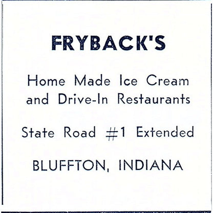 Fryback's Drive-In Restaurants Bluffton Indiana 1964 Ad AG1-S11