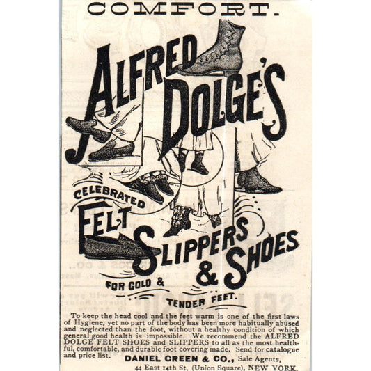 Celebrated - Alfred Dolge's Shoes, Slippers Daniel Green c1890 Ad AE8-CH6