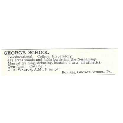 George School College Prep G A Walton George School PA 1924 Magazine Ad AD8-O7
