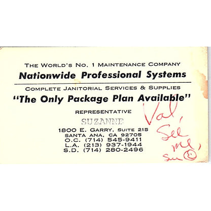 Nationwide Professional System, Suzanne, Santa CA, Vintage Business Card SF3-B9