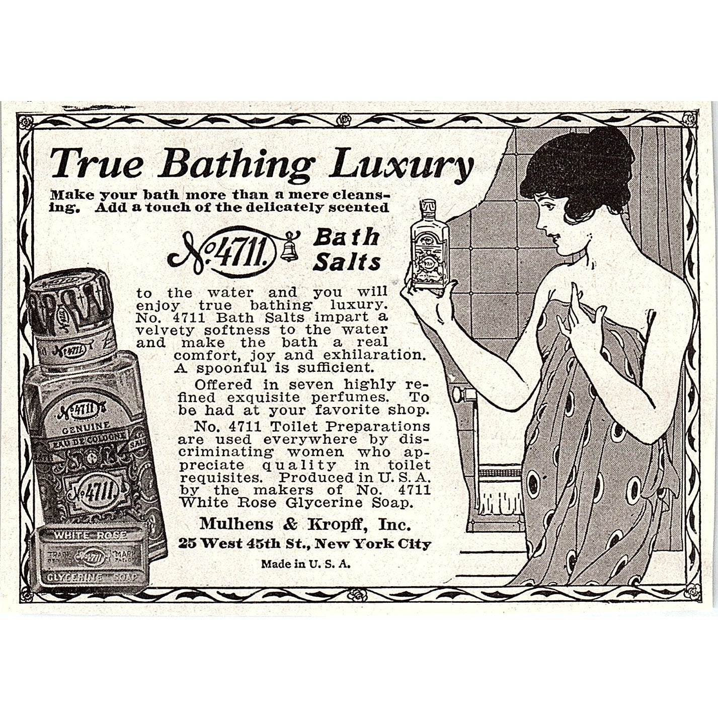 No. 4711 Bath Salts Mulhens & Kropff Inc 25 West 45th St NY 1921 Ad AF3-10