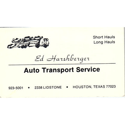 Ed Hershberger Houston Texas Vintage Business Card SB4-B6