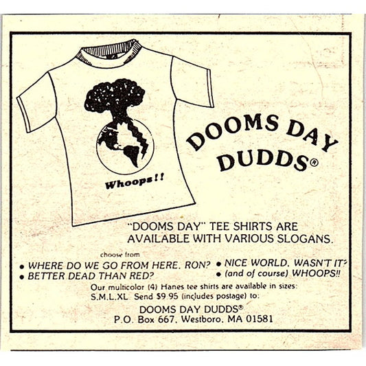 Dooms Day Dudds Tee Shirts Westboro MA 1984 Ad AF8-M4