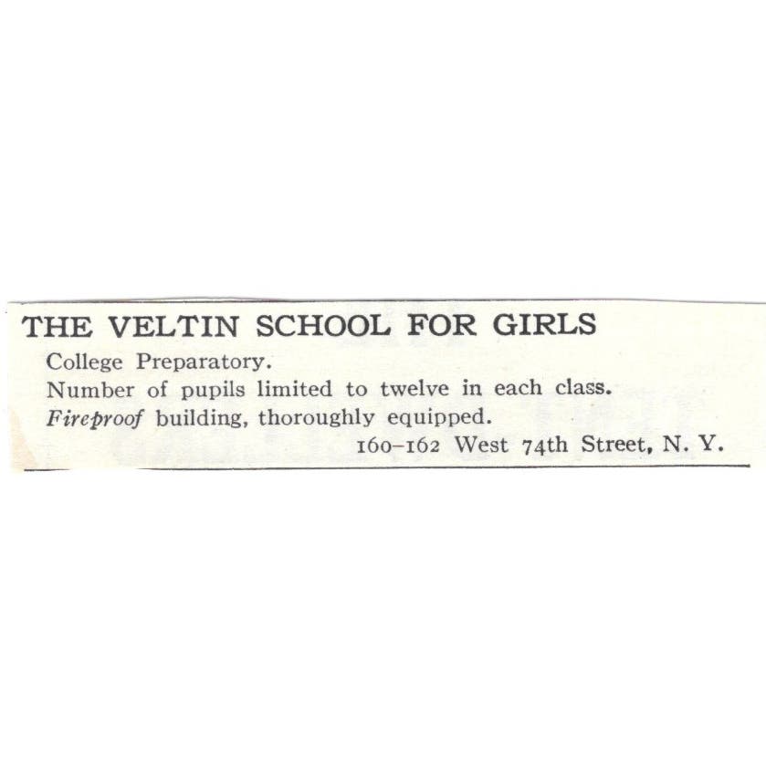 The Veltin School for Girls NY c1918 Original Magazine Advertisement AE5-SA8