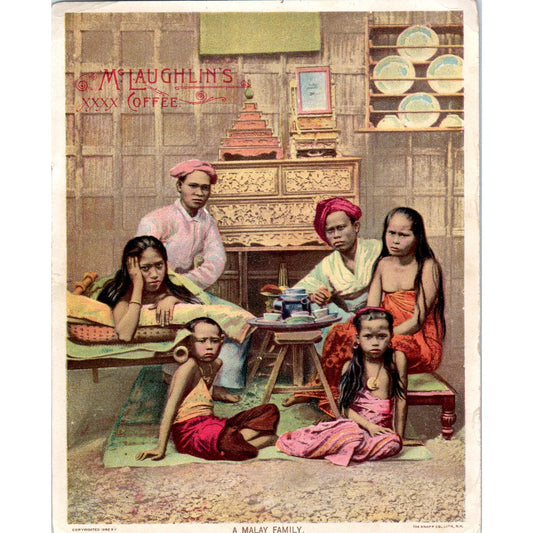 1880s A Malay Family McLaughlin's Coffee Large Victorian Trade Card AE9-LT