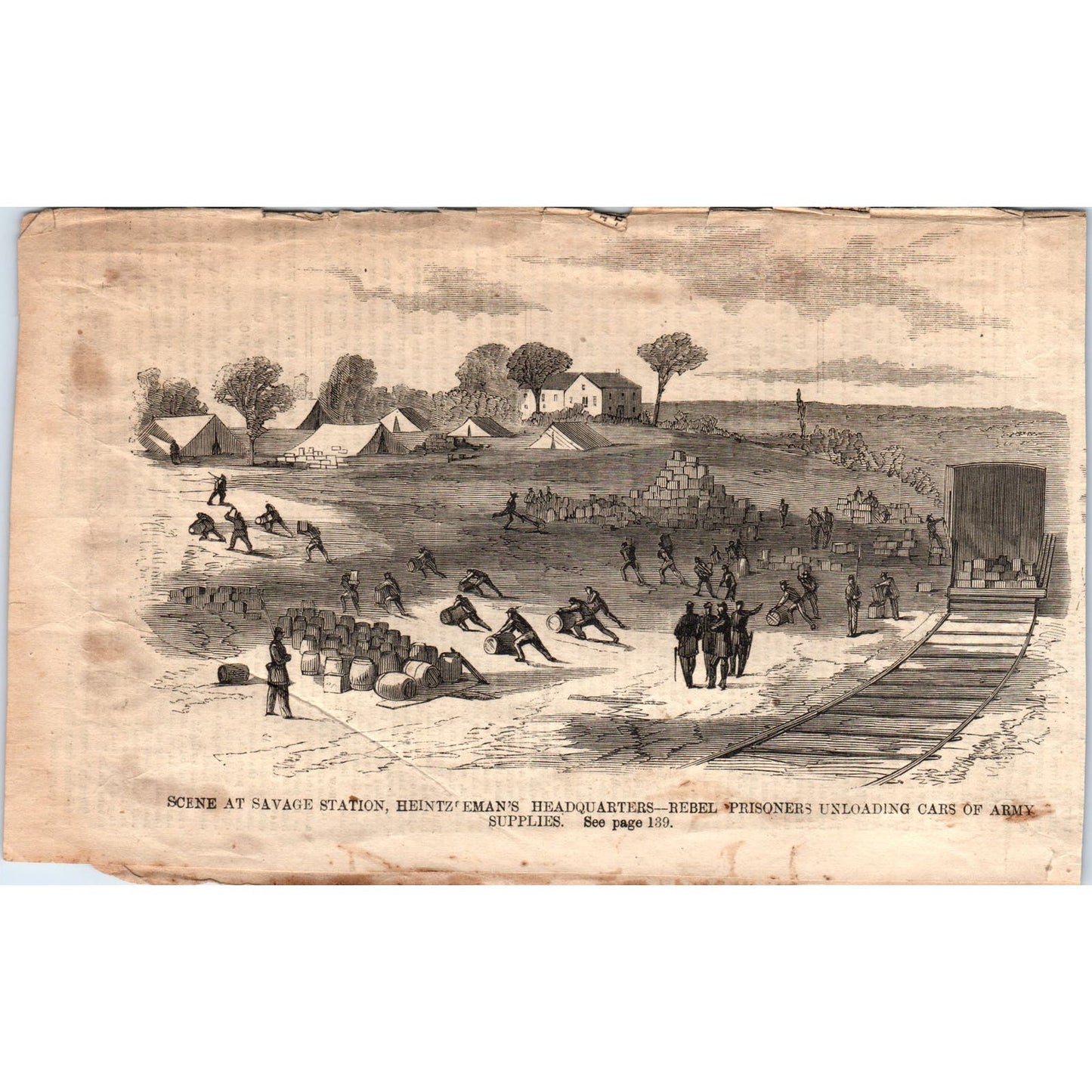 Scene Savage Station Heintzelman's Headquarters 1863 Civil War Engraving AE9-CW