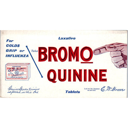 E.W. Grove Bromo Quinine Laxative Tablets Vintage Blotter Card AD7