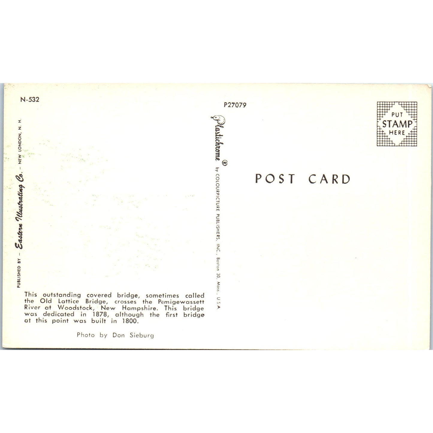 Old Lattice Bridge Pemigewassett Woodstock NH Covered Bridge Postcard PC11