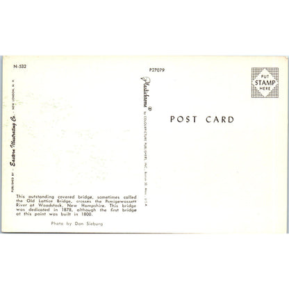 Old Lattice Bridge Pemigewassett Woodstock NH Covered Bridge Postcard PC11