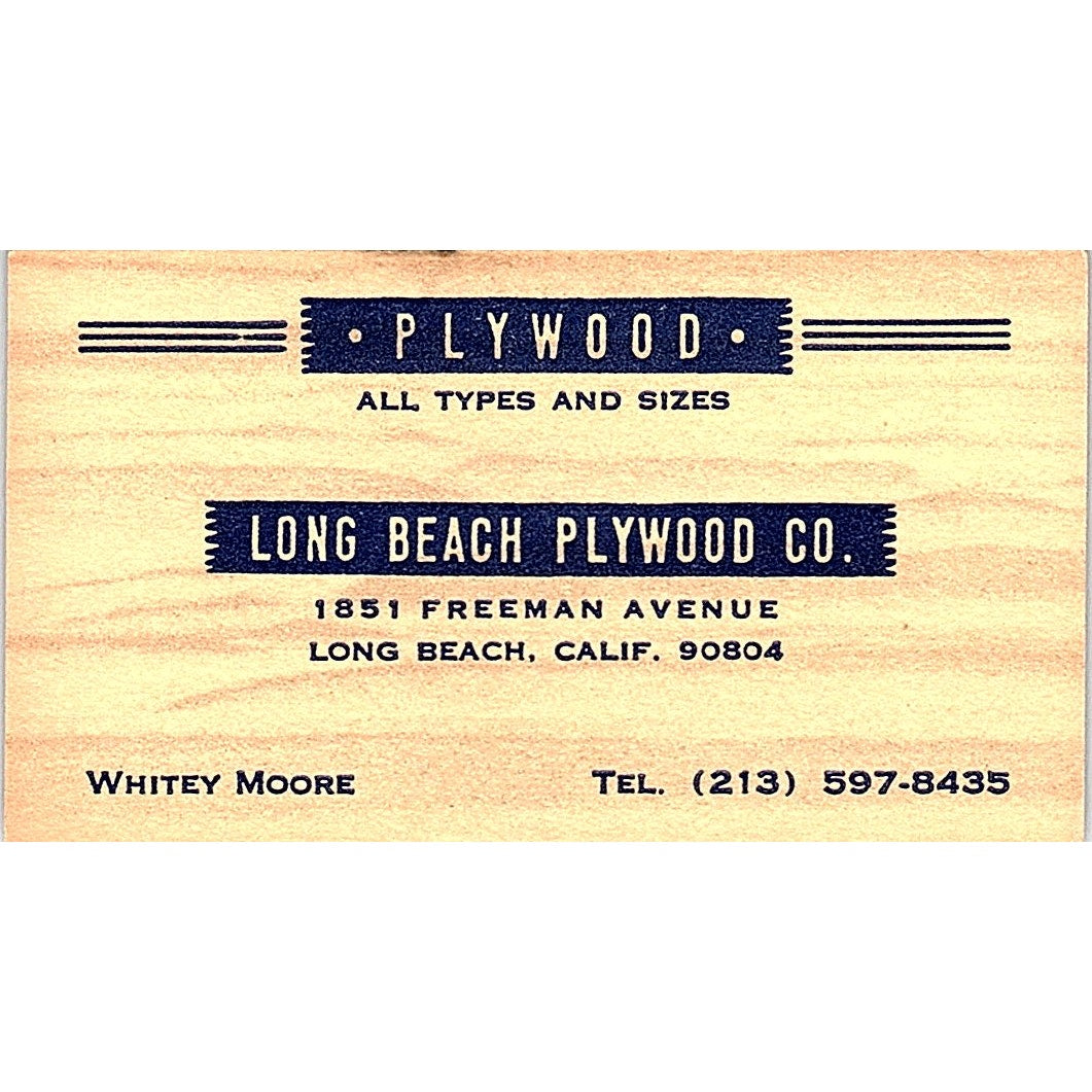 Whitey Moore Long Beach Plywood Co CA Vintage Business Card SD9-B5