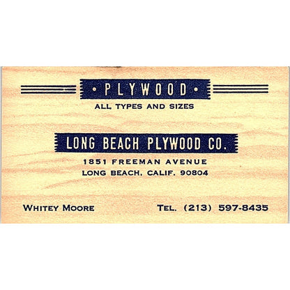 Whitey Moore Long Beach Plywood Co CA Vintage Business Card SD9-B5