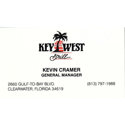 Kevin Cramer Key West Grill Clearwater FL Vintage Business Card SD9-B14