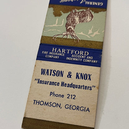 Watson & Knox Ins Headquarters Thomson GA Vintage Matchbook Cover TB6-MB2-1