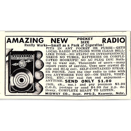 Midway Co Kearney Nebraska - Amazing New Pocket Size Radio 1955 Ad AF9-S2